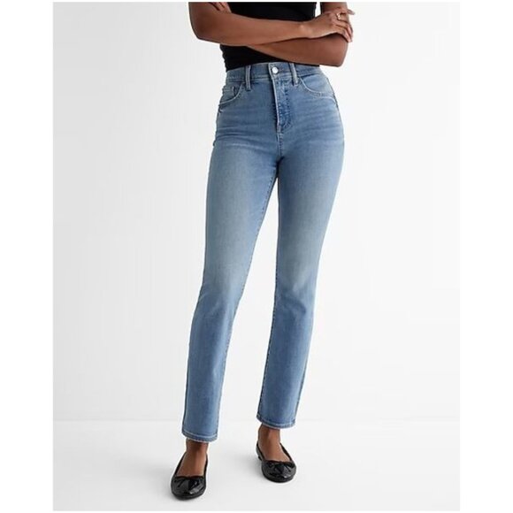 Express Denim - NWT Express High Waisted Light Wash '90s Slim Jeans Hyper Stretch 07202275